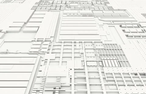 Lines geometry background. Block shapes of persepctive view.. 3D clay render  Stock Illustration