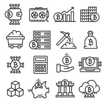 Lines icon set bitcoin crypto Stock Illustration