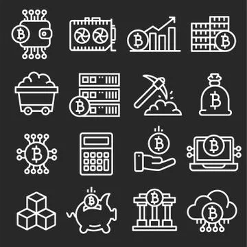 Lines icon set bitcoin crypto Stock Illustration