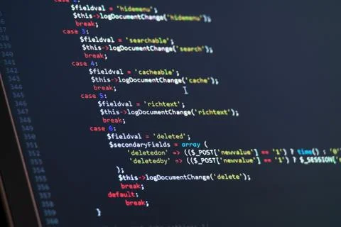 Lines of JavaScript code on the screen Stockfoto's