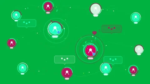 On lines linking, nodes pulsing rings, bubbles popping, showing message flow on Stock Footage 333907639