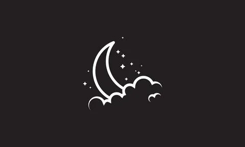 Lines night crescent with cloud logo vector icon illustration design Stock Illustration
