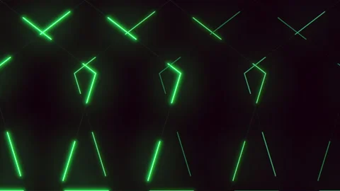 Lines pattern with motion green neon light in rows on black gradient Video stock 215867881