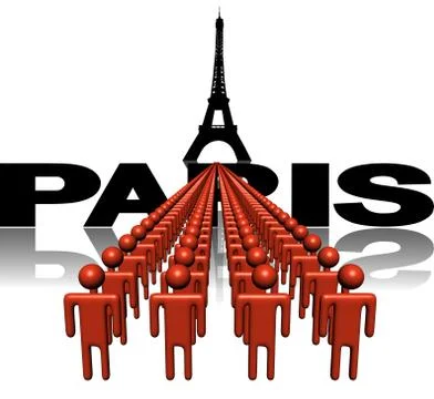 Lines of people with eiffel tower paris illustration Illustrazione stock