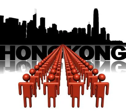 Lines of people with hong kong skyline illustration Stock Illustration