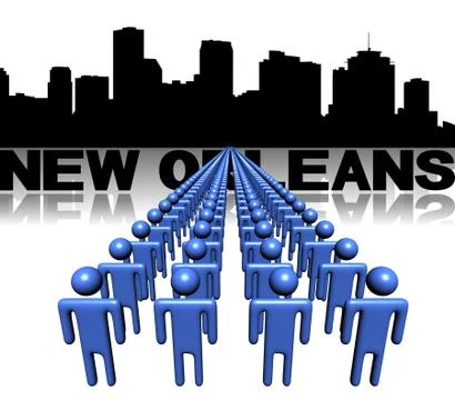 Lines of people with new orleans skyline illustration Stock Illustration