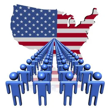 Lines of people with usa map flag illustration Stock Illustration