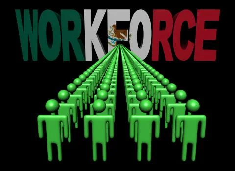 Lines of people with workforce mexican flag text illustration Stock Illustration