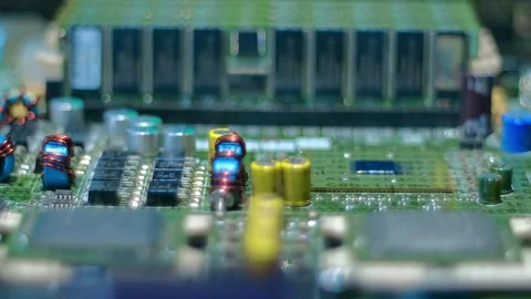 Lines of program code move along processors, memory chips and other components Stock Footage 313149200