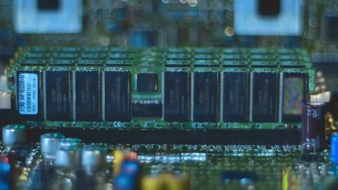 Lines of program code move along processors, memory chips and other components Stock Footage 313176072