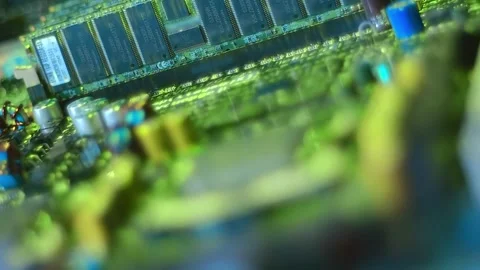 Lines of program code move along processor, memory chips and other components Stock Footage 313176077