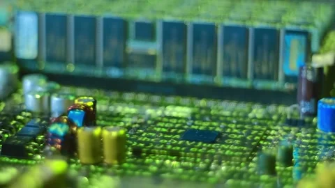 Lines of program code move along processor, memory chips and other components Stock Footage 313214242