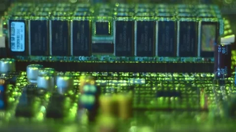 Lines of program code move along processors, memory chips and other components Stock Footage 313215042