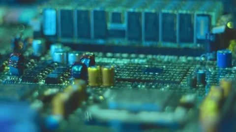 Lines of program code move along processor, memory chips and other components Stock Footage 313228961