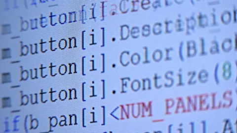 Lines of programmes code run across the white screen Stock Footage 142112504