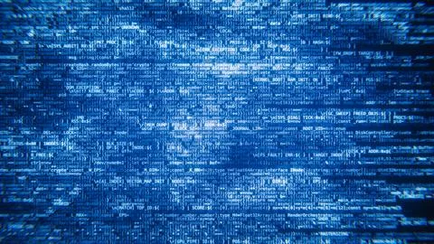 Lines of programming code scrolling up on a dark screen background Stock Illustration