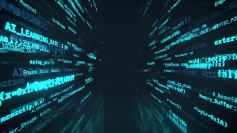 Lines of programming source code creating a digital information tunnel in a Stock Footage 347388818