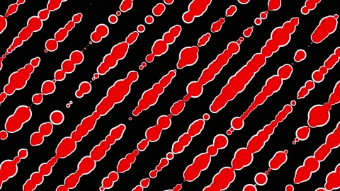 Lines of red-white resizing particles on a black background. Looped abstract ani Stock Footage 141235320