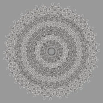Lines round mandala pattern. Gray ornamental vector background.  Line art flo Illustrazione stock