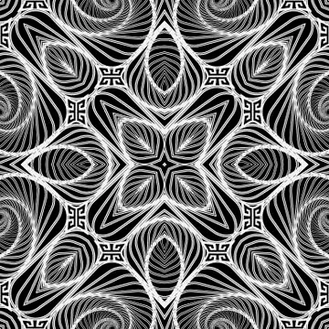 Lines seamless pattern. Ornamental black and white abstract lines, shapes Illustrazione stock