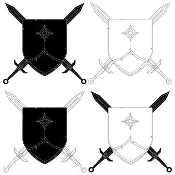 Lines of shield and swords in BW Stock Illustration