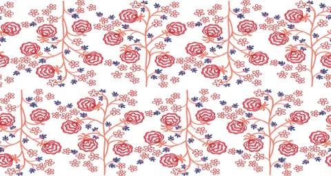Lines of small trees and flowers handpainted background Illustrazione stock