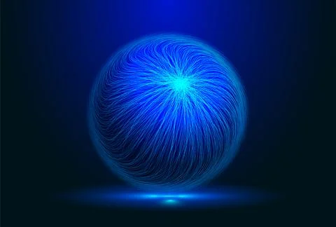 Lines sphere technology background. 3d blue energy ball.Computer structure Illustrazione stock