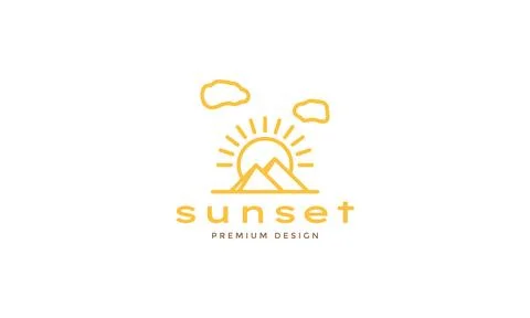 Lines triangle mountain with sunset modern logo symbol icon vector graphic .. Stock-Illustration