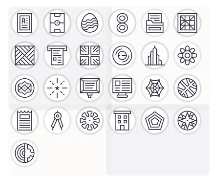 Lines Vector Icon Set with 25 Regular Line 64x64 Grid Fitted Graphics Stock Illustration