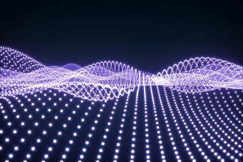 Lines waves particle concept self illumination background 3D illustration Stock Illustration