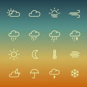 Lines weather forcast Icon set on gradient background. Stock-Illustration