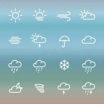 Lines weather forcast Icon set on gradient. Illustrazione stock
