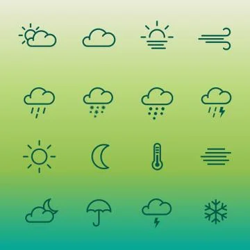 Lines weather forcast Icon set on green gradient. Stock-Illustration