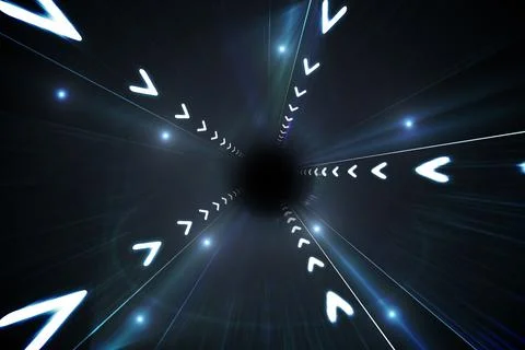 Lines of white arrows on black background Stock Photos