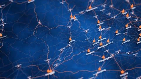 Linfen map big data visualization. Futuristic map infographic of city in China Stock Illustration