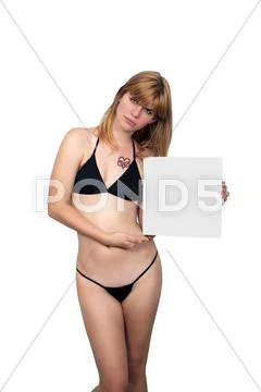 Lingerie-clad blonde holding a blank sign (6) Stock Photos