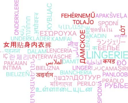 Lingerie multilanguage wordcloud background concept Stock Illustration