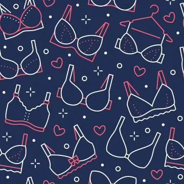 Lingerie seamless pattern with flat line icons of bra types. Woman underwear Illustrazione stock