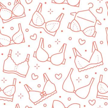 Lingerie seamless pattern with flat line icons of bra types. Woman underwear Illustrazione stock