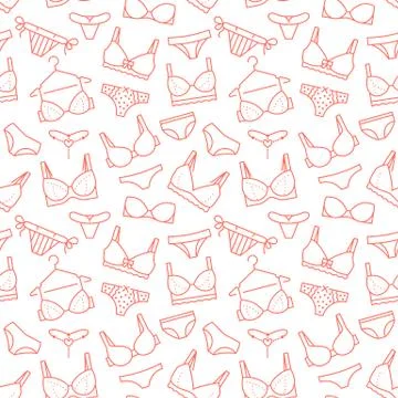 Lingerie seamless pattern with flat line icons of bra types, panties. Woman Illustrazione stock