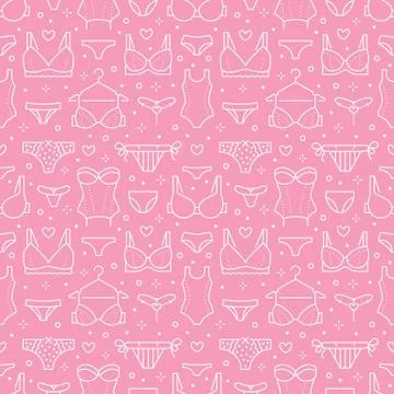 Lingerie seamless pattern with flat line icons of bra types, panties. Woman Illustrazione stock