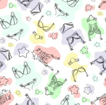 Lingerie seamless pattern. Hand drawn vector underwear background for your de Stock Illustration