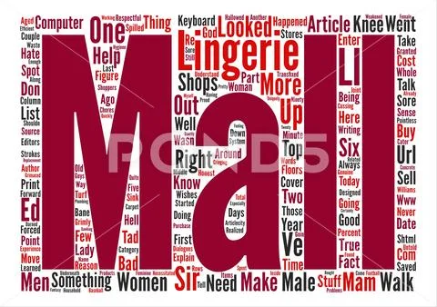 Lingerie Sore Knees and Male Shoppers text background word cloud concept Stock Illustration