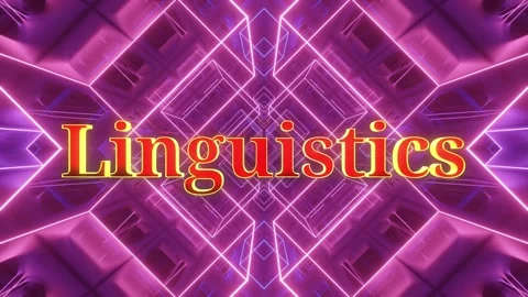 Linguistics text moving over vibrant neon geometric background animation with Stock Footage 343810899