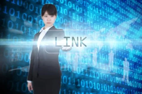 Link against shiny blue binary code on black background Stock Illustration