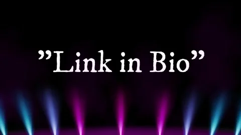Link in Bio text animation with glowing purple and orange spotlights on a dark Video stock 346371720