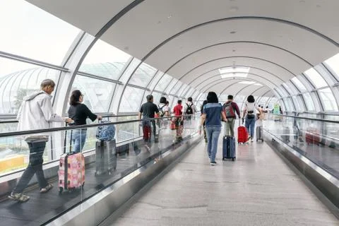 Link bridge or inter-terminal travellators to travel from terminal2 to Jewel Stock Photos