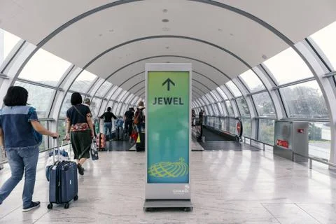 Link bridge or inter-terminal travellators to travel from terminal2 to Jewel Stock Photos