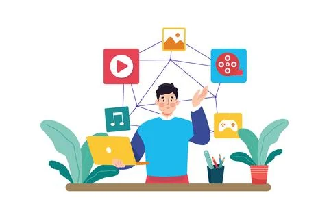 Link builder acquiring high-quality backlinks to improve SEO. Stock Illustration