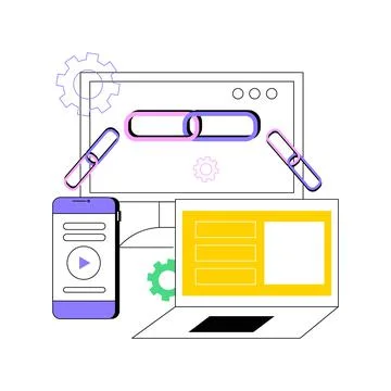 Link building abstract concept vector illustration. Ilustración de archivo